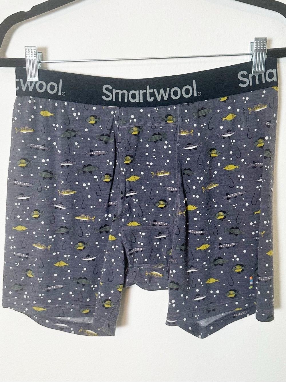 Smartwool Merino Wool Boxer Brief Fishing Print Grey Large